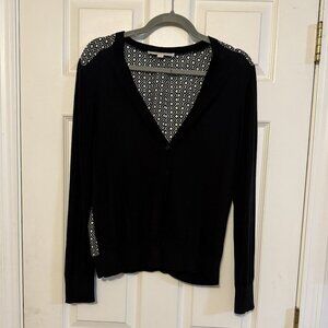 LOFT Black & White Patterned Cardigan – Size M, V-Neck Button Front